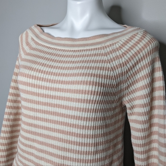 J. Crew cream pink striped cotton sweater S - Picture 2 of 6